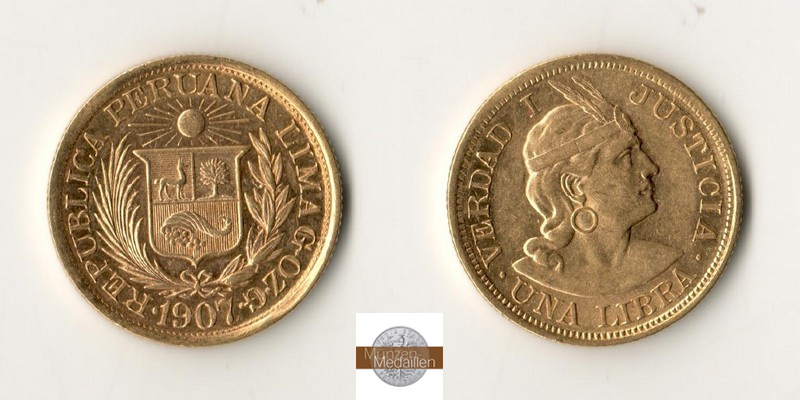 Peru. MM-Frankfurt Feingold: 7,32g 1 Libra 1907 