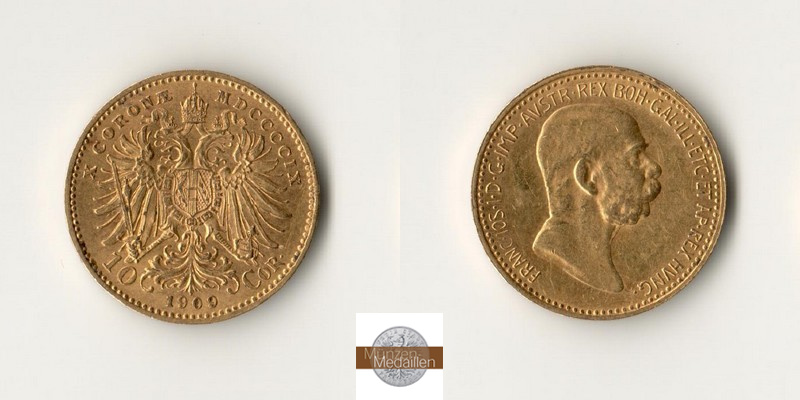 Österreich MM-Frankfurt Feingold: 3,05g 10 Kronen 1909 