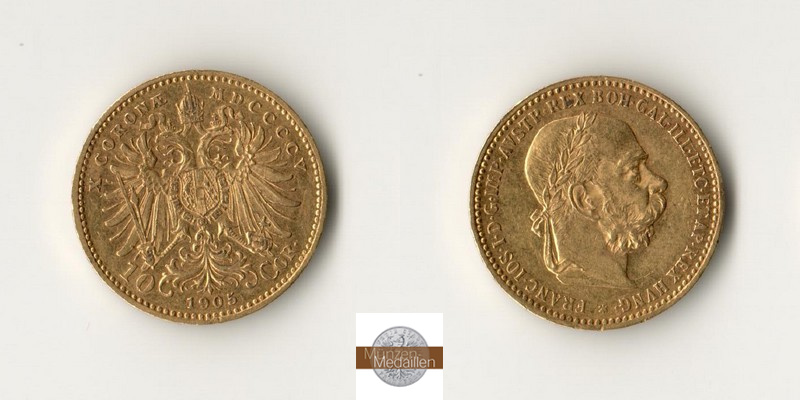 Österreich  10 Kronen  1905 MM-Frankfurt Feingold: 3,05g   