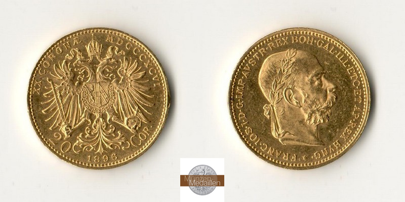 Österreich MM-Frankfurt Feingold: 6,10g 20 Kronen 1896 