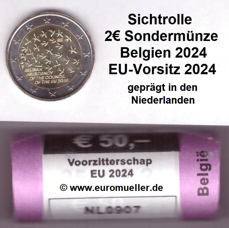 Belgien Sichtrolle...2 Euro Gedenkmünze 2024...EU-Vorsitz   