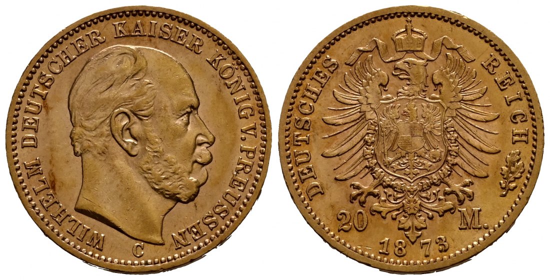 PEUS 1916 Kaiserreich - Preußen 7,16 g Feingold. Wilhelm I. (1861 - 1888) 20 Mark GOLD 1873 C Frankfurt Fast vorzüglich