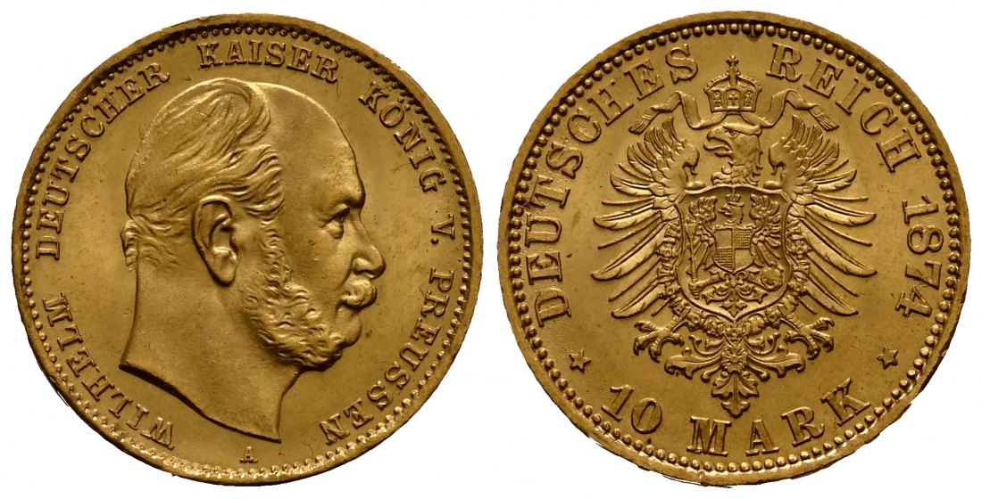PEUS 1918 Kaiserreich - Preußen 3,58 g Feingold. Wilhelm I. (1861 - 1888) 10 Mark GOLD 1874 A Fast stempelglanz
