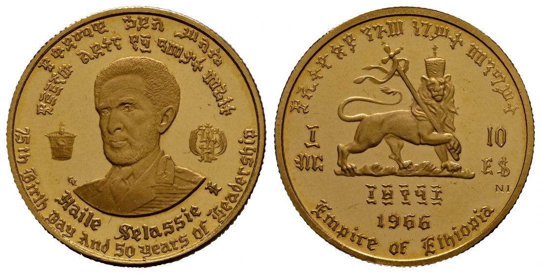 PEUS 1929 Äthiopien / Ethiopia 3,6 g Feingold. Haile Selassie I. 10 Dollars GOLD EE 1958(1966) Impaired Proof