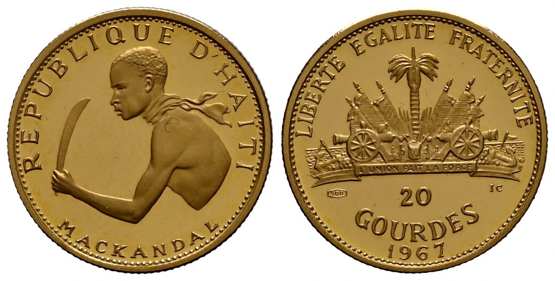 PEUS 1931 Haiti 3,55 g Feingold. 10. Jahrestag Revolution 20 Gourdes GOLD 1967 IC Impaired Proof