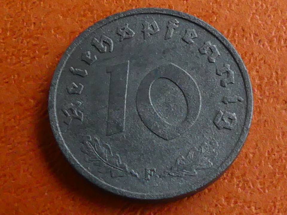  Münze Alliierte Besatzung „10 Reichspfennig 1945 F“ ohne HK. Top-Erhaltung.   