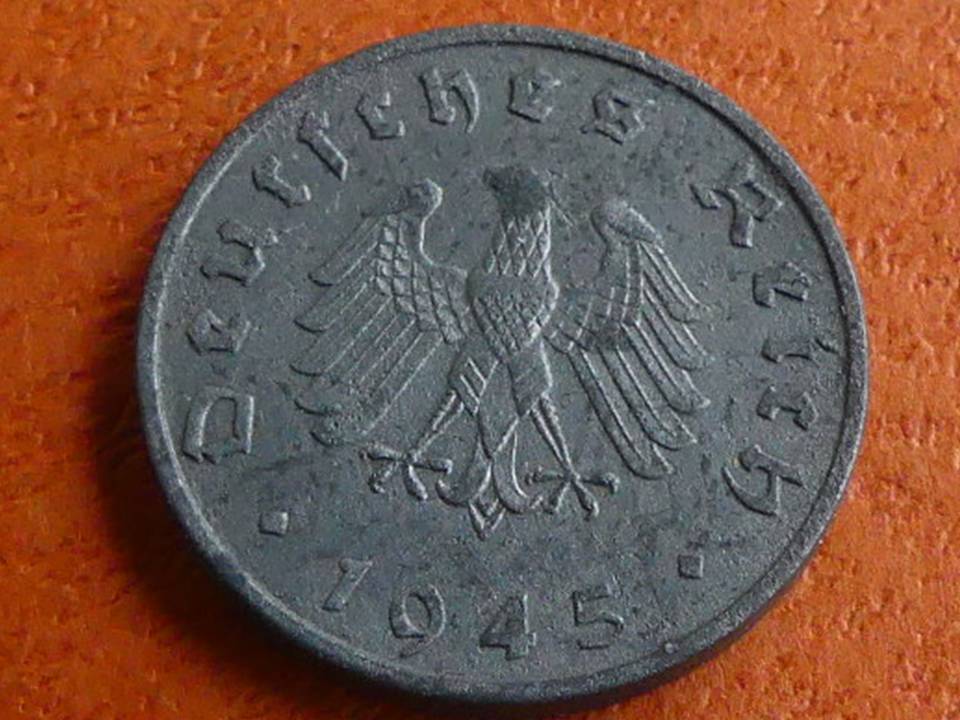  Münze Alliierte Besatzung „10 Reichspfennig 1945 F“ ohne HK. Top-Erhaltung.   