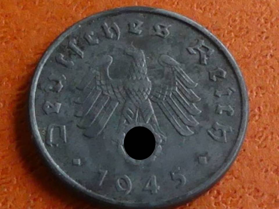  Deutschland Drittes Reich 10 Reichspfennig 1945 A, seltener Jahrgang   