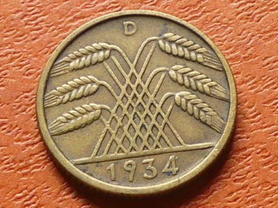  Deutschland Weimar 10 Reichspfennig 1934 D seltener Jahrgang   