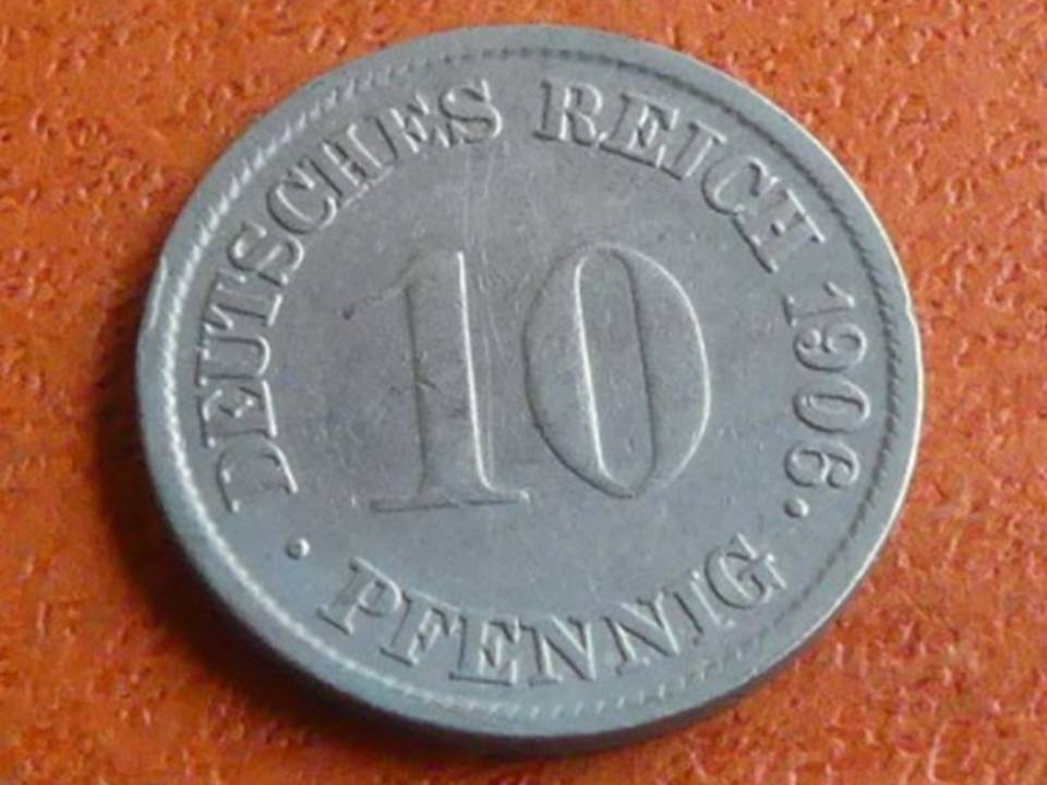  Deutschland Kaiserreich 10 Pfennig 1906 G, seltener Jahrgang. Top-Erhaltung!   