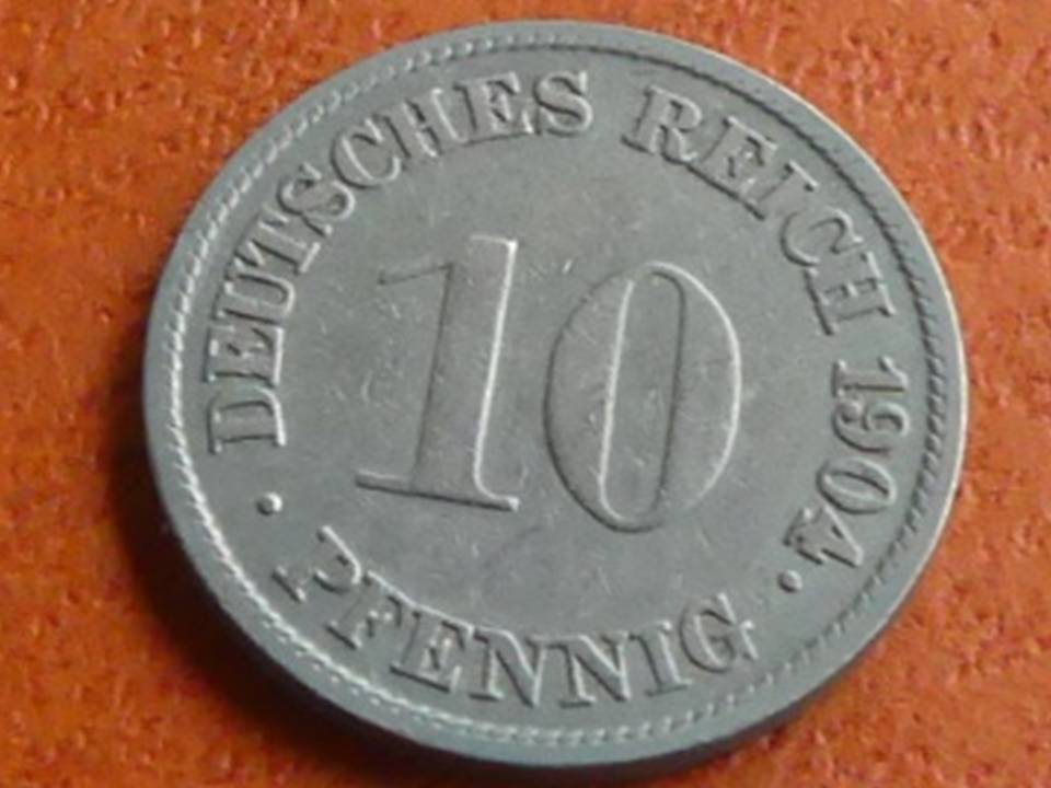  Deutschland Kaiserreich 10 Pfennig 1904 G, seltener Jahrgang. Top-Erhaltung!   