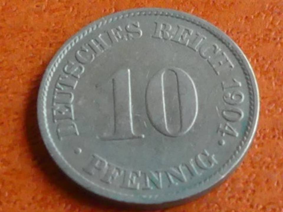 Deutschland Kaiserreich 10 Pfennig 1904 J, seltener Jahrgang. Top-Erhaltung!   