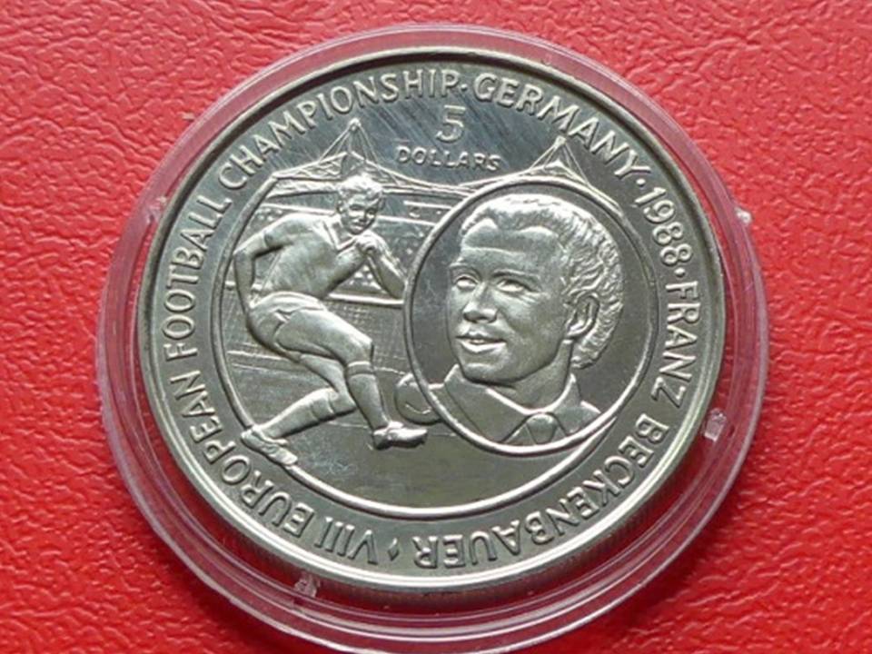 Münze 5 Dollars „Franz Beckenbauer“ zur Fußball-EM 1988 in Deutschland.   