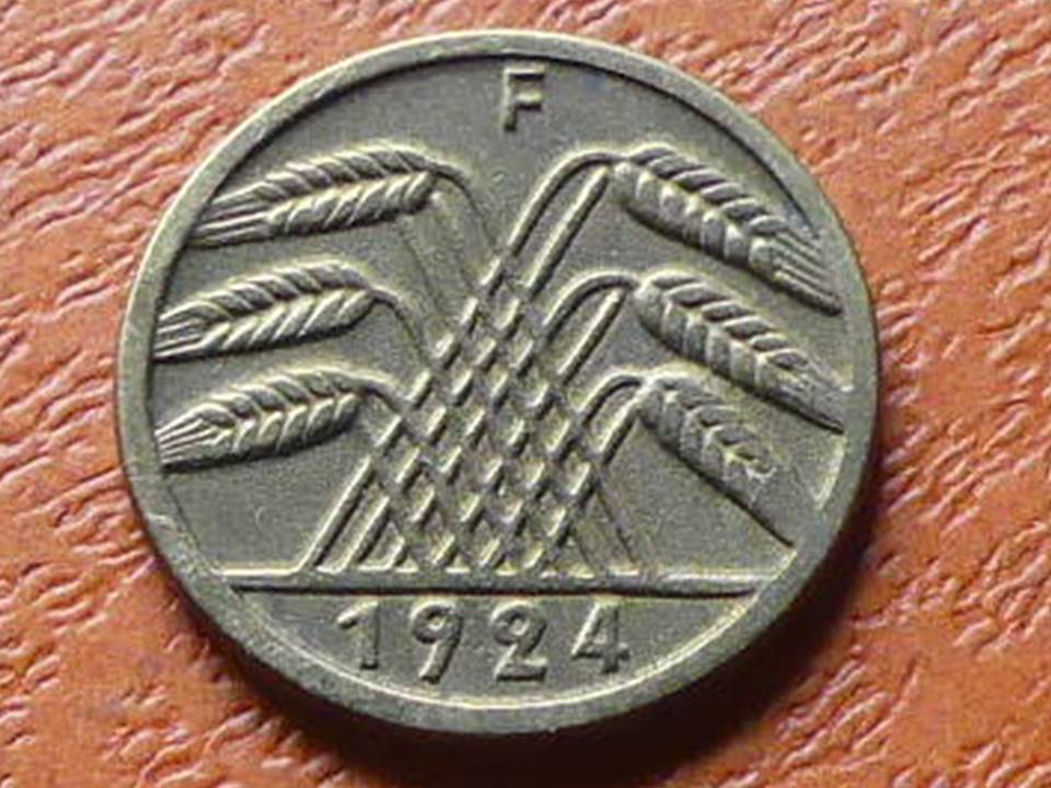  Deutschland Weimar 5 Reichspfennig 1924 F seltener Jahrgang   