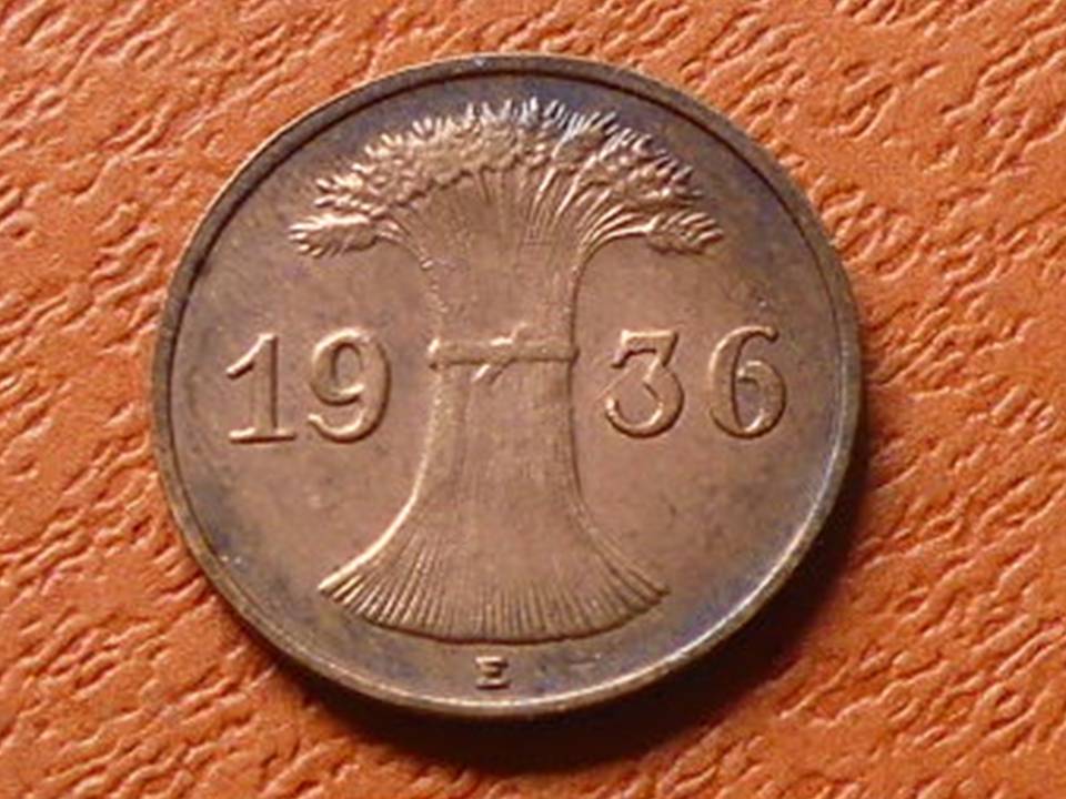  Deutschland 3. Reich 1 Reichspfennig 1936 E seltener Jahrgang   