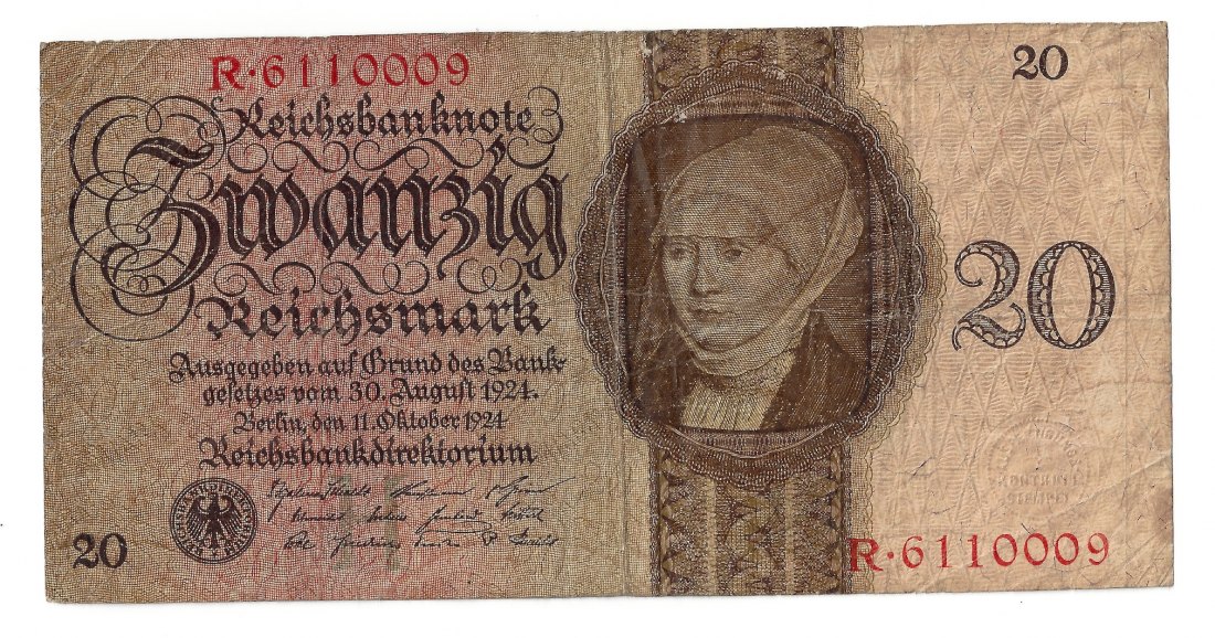  Banknote Weimarer Republic, 20 Reichsmark Berlin 11. Oktober 1924   