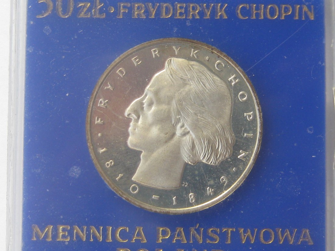  Polen 50 Zlotys Frederic Chopin 1972; 750er Silber; 12,75 Gramm, in Original-Etui   