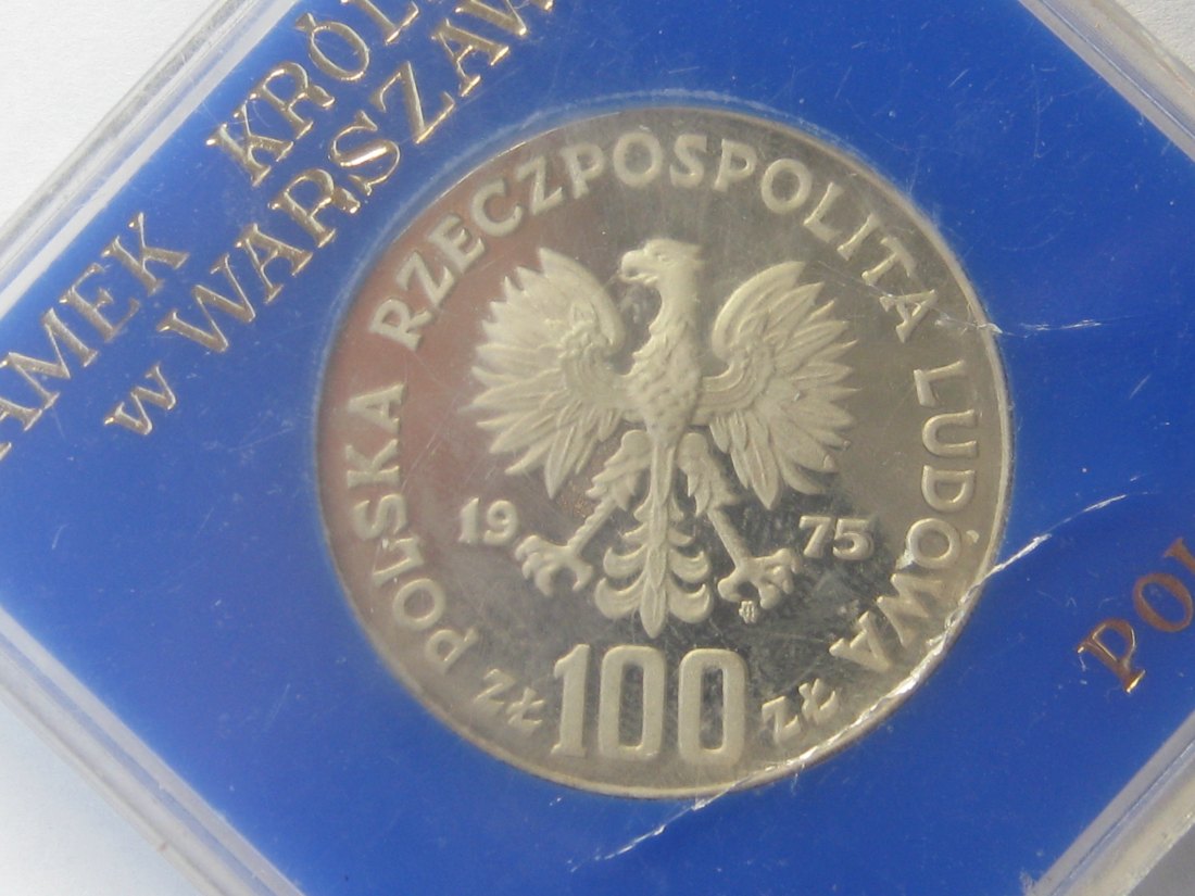  Polen 100 Zlotys Königliches Schloss in Warschau 1975; 625er Silber, 16,5 Gramm,im Original-Etui   