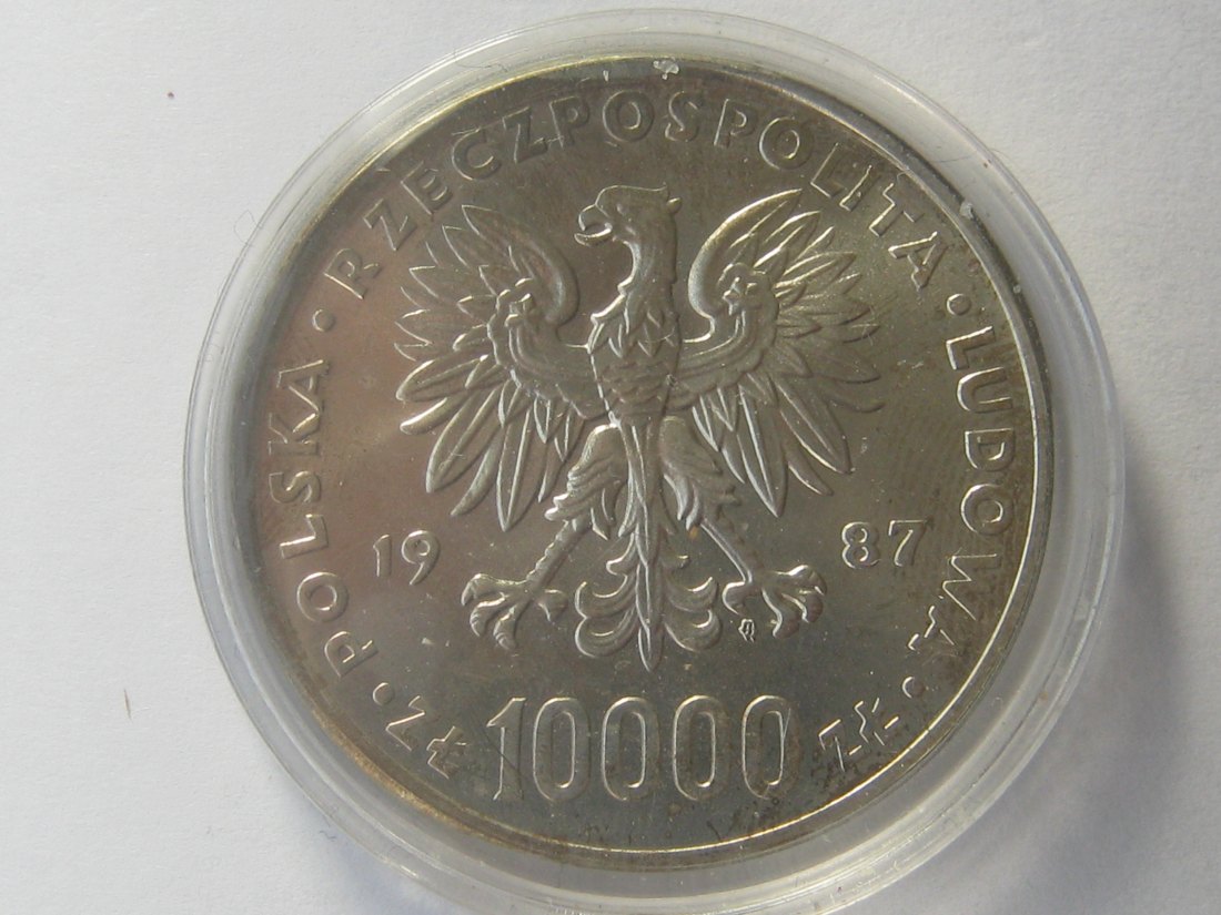  Polen 10 000 Zlotys Papst Johnnes Paul II. 1987; 750er Silber, 19,3 Gramm, gekapselt   