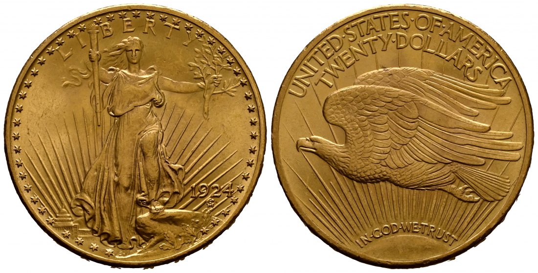PEUS 1936 USA 30,1 g Feingold 20 Dollars GOLD 1924 Kl. Kratzer, Sehr schön +