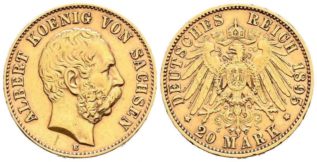PEUS 1942 Kaiserreich - Sachsen 7,16 g Feingold. Albert (1873 - 1902) 20 Mark Gold 1895 E Kratzer, Sehr schön