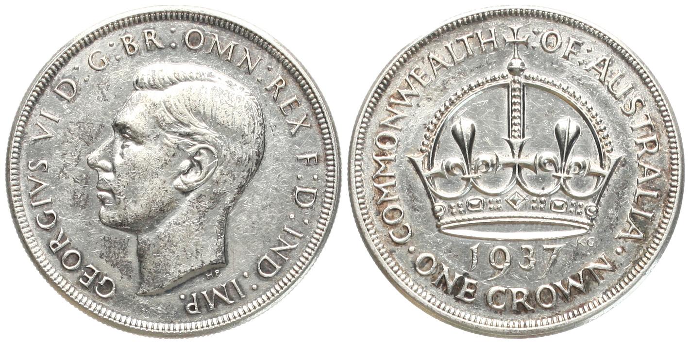  Australien: Georg V., One Crown 1937, Silber, 28,28 gr. 925er Silber!  ERHALTUNG!   
