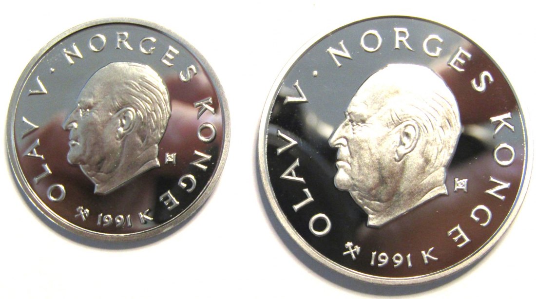  Norwegen: Olav V., 50 & 100 Kroner (Silberpaar Nr. 2) zur OL Lillehammer, 1,5 Unzen Feinsilber in pp   