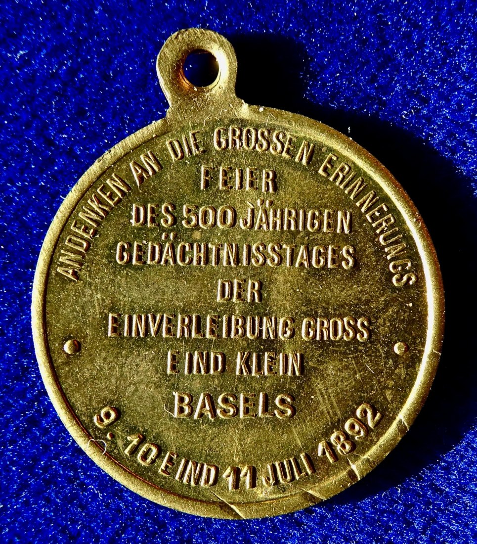  Basel Schweiz, tragbare Medaille zur Vereinigungsfeier von Groß - & Kleinbasel  1892   