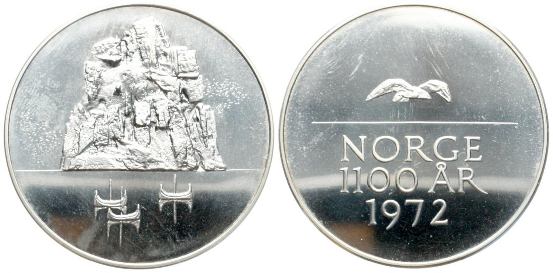  Norwegen: Grosse Silbermedaille von 1972, 50 gr. 925 Silber (46,25 FEIN)   