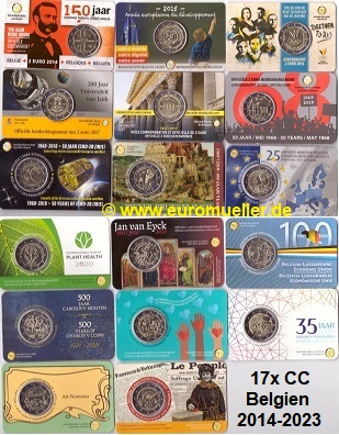 Belgien 17x 2 Euro Sondermünze 2014 - 2023...bu. in nl. Coincards   