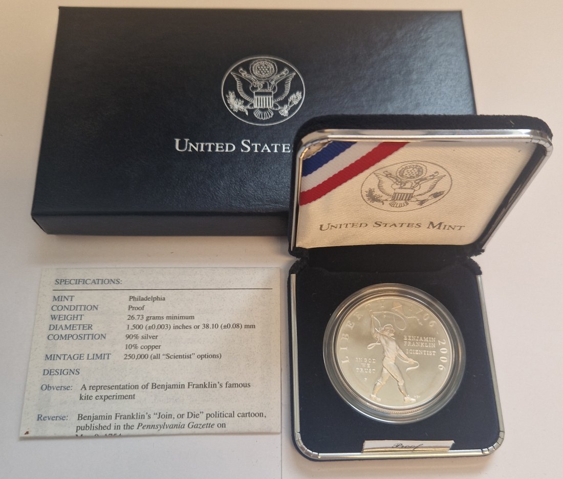 United State Mint Benjamin Franklin 2006 Silber Proof Münzenankauf Koblenz Frank Maurer AD184   