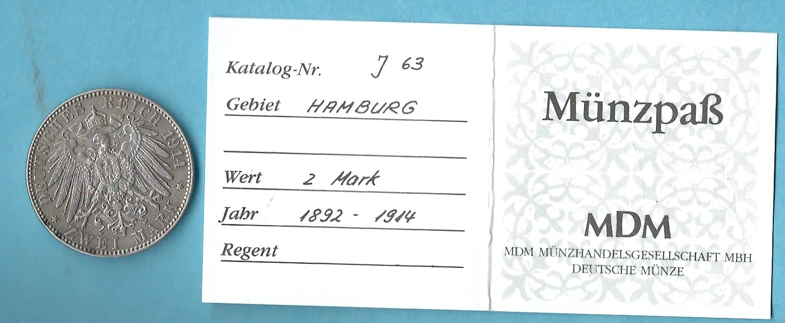  Kaiserreich 2 Mark Hamburg 1914 Golden Gate Goldankauf Koblenz Frank Maurer AD359   