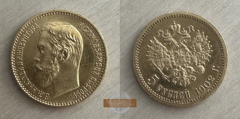 Russland  5 Rubel MM Frankfurt Feingold: 3,87g Zar Nikolaus II. 1894-1917 1902 