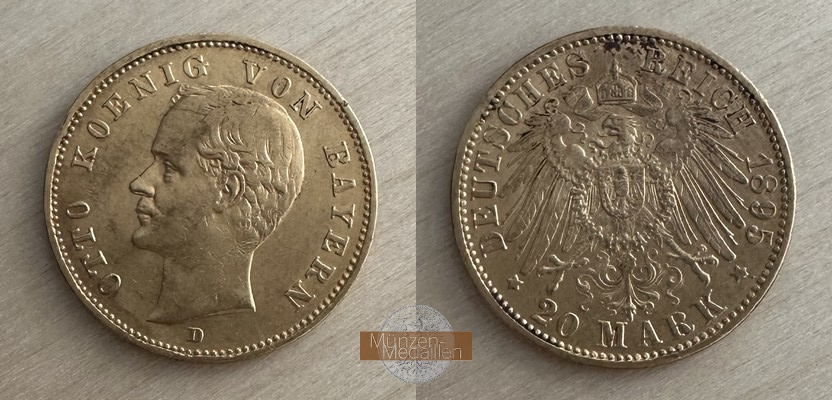 Deutsches Kaiserreich, Bayern. 20 Mark MM-Frankfurt Feingold: 7,17g Otto 1886-1913 1895 D 