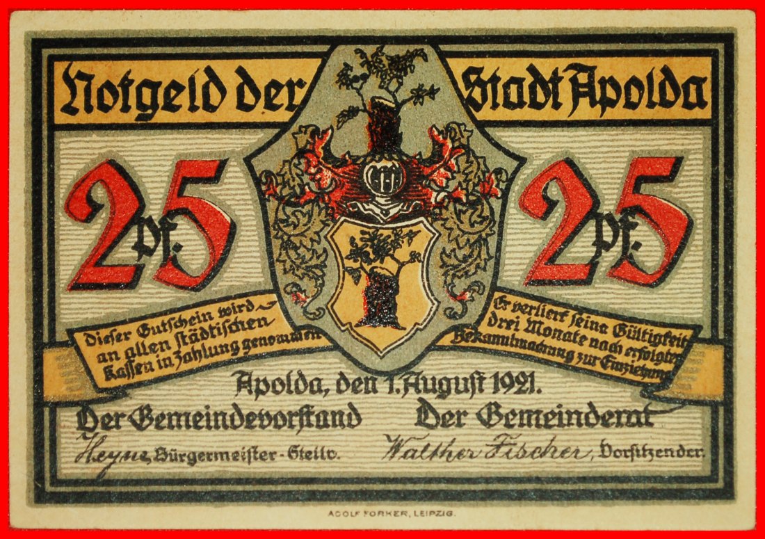  *THÜRINGEN:DEUTSCHLAND APOLDA★25 PFENNIG 1921 NACKTE FRAU RITTER★LEIPZIG uKFR KNACKIG★OHNE VORBEHALT   