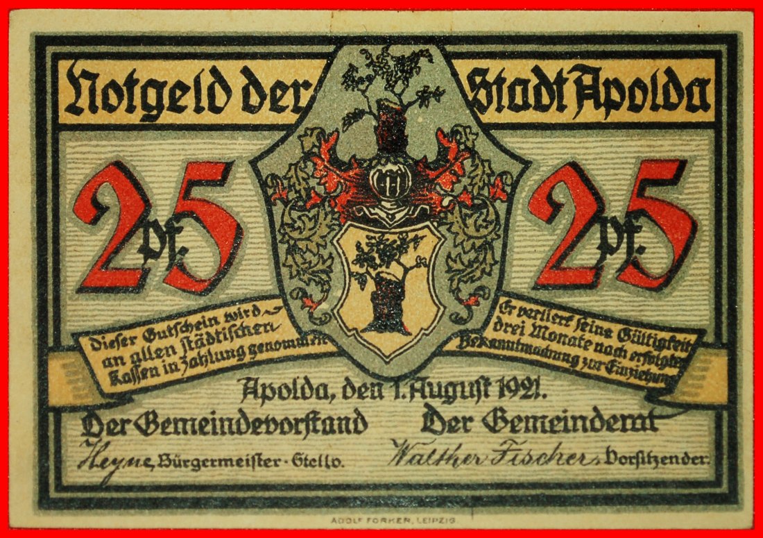  *THÜRINGEN:DEUTSCHLAND APOLDA★25 PFENNIG 1921 NACKTE FRAU RITTER★LEIPZIG VZGL KNACKIG★OHNE VORBEHALT   