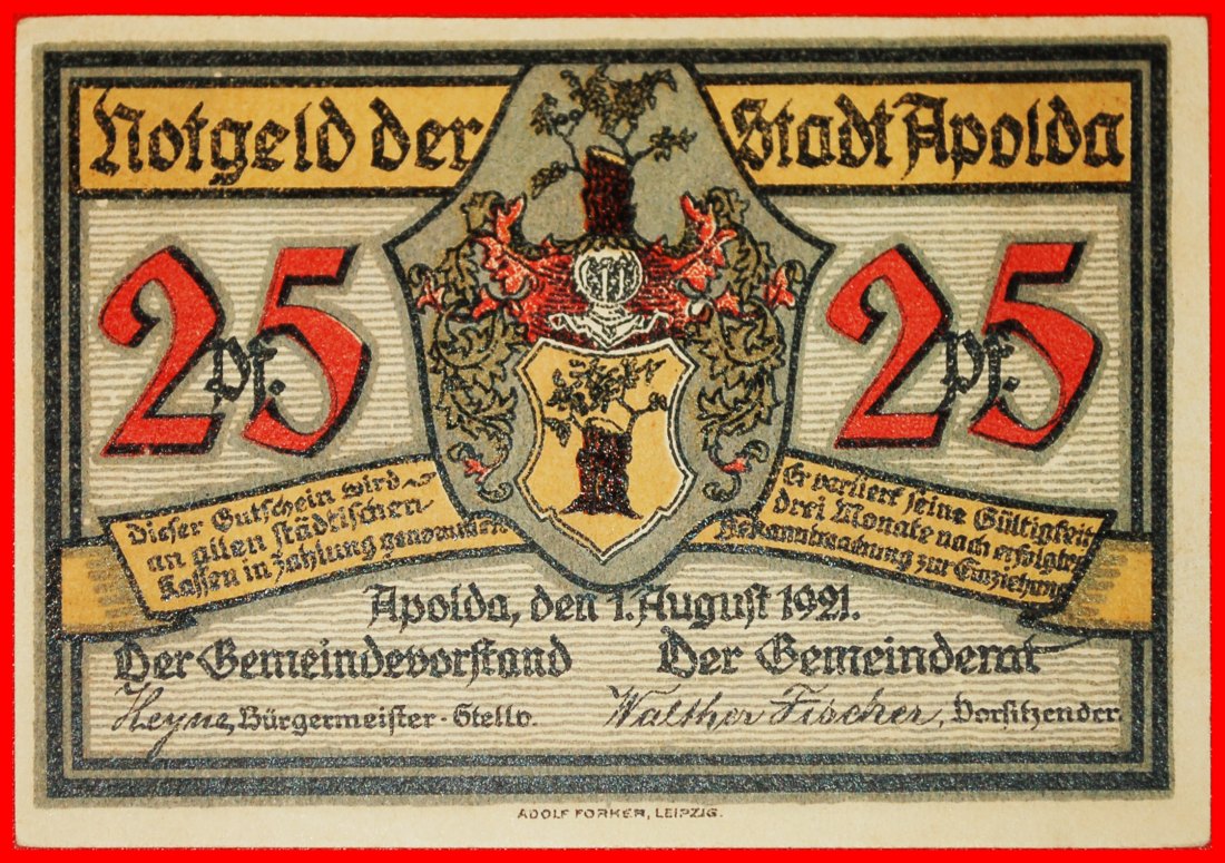  *THÜRINGEN:DEUTSCHLAND APOLDA★25 PFENNIG 1921 NACKTE FRAU RITTER★LEIPZIG uKFR KNACKIG★OHNE VORBEHALT   