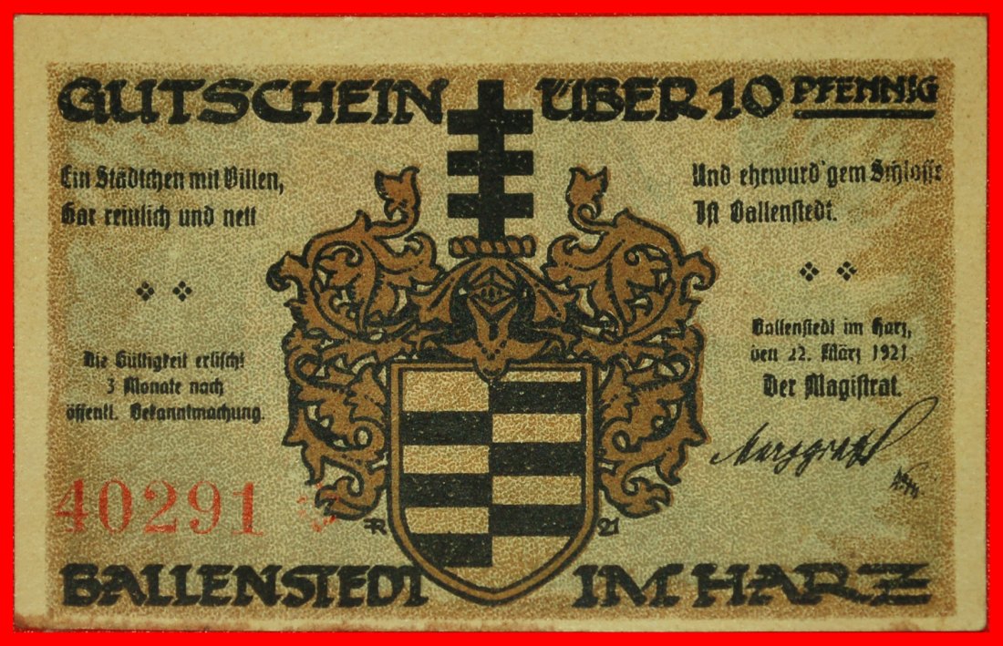  *ANHALT:GERMANY BALLENSTEDT★10 PFENNIGS 1921! TO BE PUBLISHED! HALBERSCHTADT★LOW START ★ NO RESERVE!   