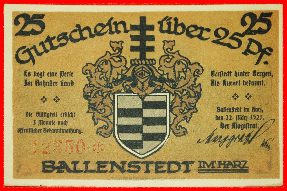  *ANHALT:GERMANY BALLENSTEDT★25 PFENNIGS 1921! TO BE PUBLISHED! HALBERSCHTADT★LOW START ★ NO RESERVE!   