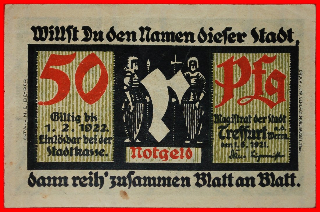  * SAXONY: GERMANY TREFFURT ★ 50 PFENNIGS 1921 CRISP MUEHLHAUSEN!★LOW START ★ NO RESERVE!   
