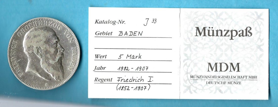  Kaiserreich 5 Mark Baden 1904 Golden Gate Goldankauf Koblenz Frank Maurer AD361   