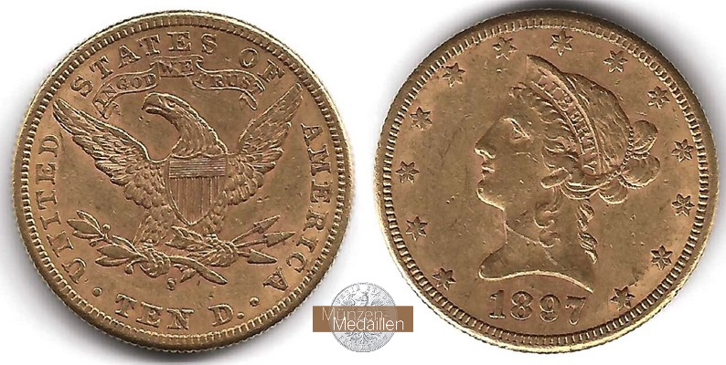 USA 10 Dollar MM-Frankfurt Feingold: 15,05g Liberty Head 1897 