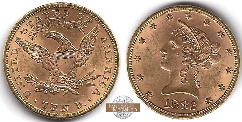 USA 10 Dollar MM-Frankfurt Feingold: 15,05g Liberty Head 1882 