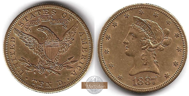 USA 10 Dollar MM-Frankfurt Feingold: 15,05g Liberty Head 1887 
