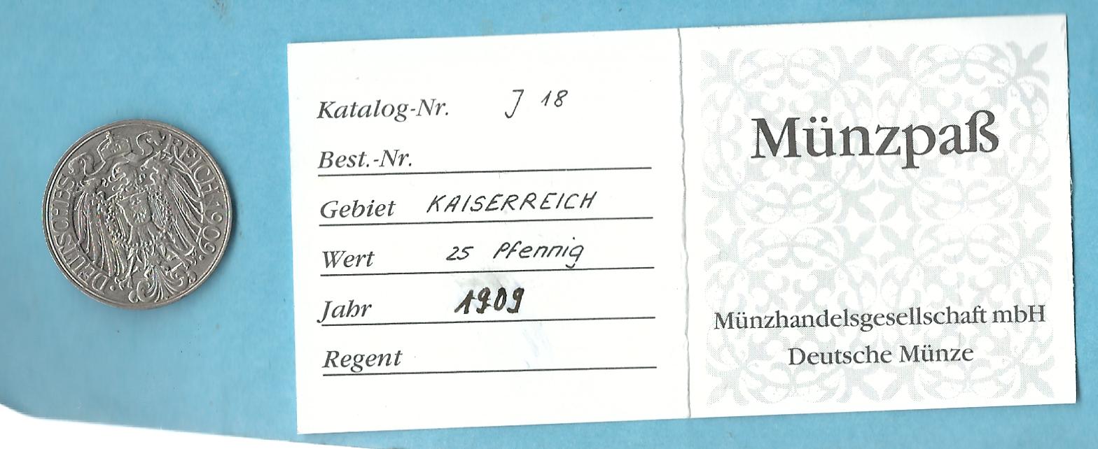  Kaiserreich 25  Pf. 1909 D Golden Gate Goldankauf Koblenz Frank Maurer AD372   