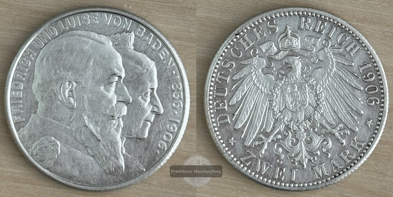  Deutsches Kaiserreich. Baden, Friedrich I. 2 Mark 1906 G   FM-Frankfurt   Feinsilber: 10g   