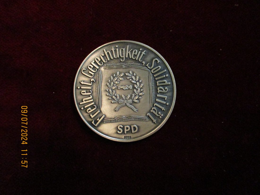  Medaille Willy Brandt 999er Silber Gewicht 25 Gramm mit Etui /1   