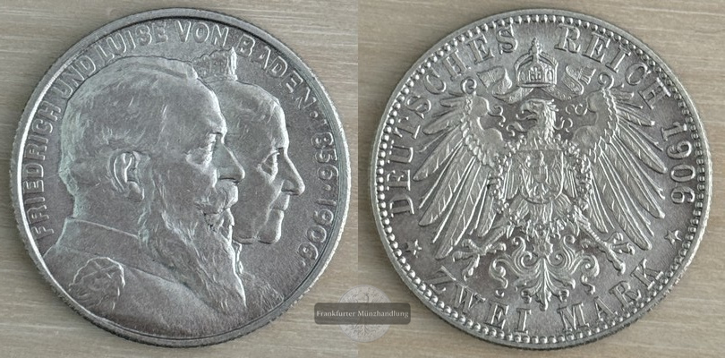  Deutsches Kaiserreich. Baden, Friedrich I. 2 Mark 1906 G   FM-Frankfurt   Feinsilber: 10g   