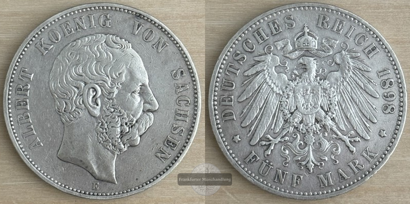  Deutsches Kaiserreich, Sachsen.  5 Mark 1898 E   FM-Frankfurt   Feinsilber: 25g   
