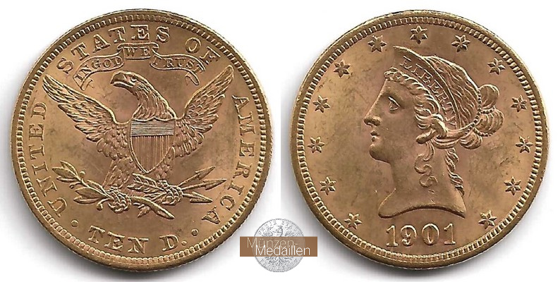 USA 10 Dollar MM-Frankfurt Feingold: 15,05g Liberty Head 1901 